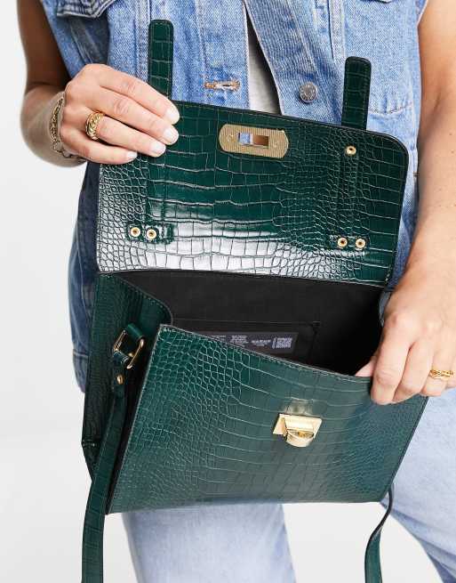 ASOS DESIGN - Grøn satchel-taske med snoet lås og krokodillemønster, 4 af 4