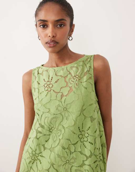 ASOS DESIGN - Grøn shift-minikjole med blonder, 4 af 4
