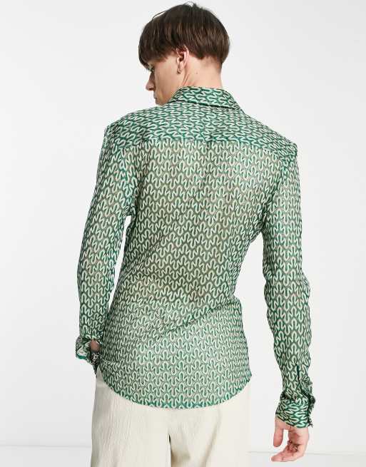 ASOS DESIGN - Grøn skinny strikket 70'er-skjorte med krave, 2 af 4