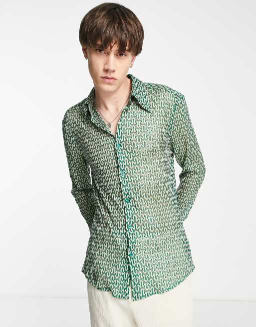 ASOS DESIGN - Grøn skinny strikket 70'er-skjorte med krave, 3 af 4
