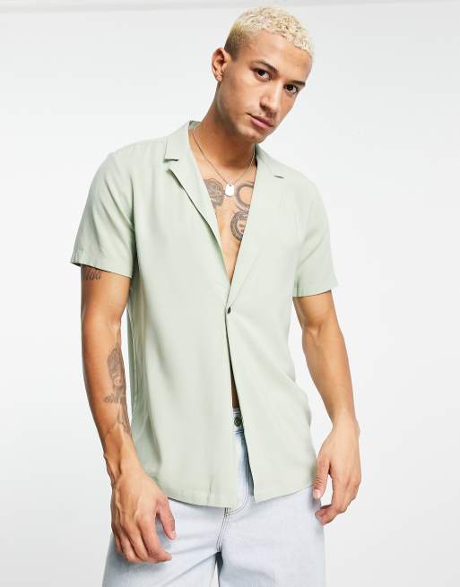 ASOS DESIGN - Grøn skjorte i viskose med reverskrave og normal pasform