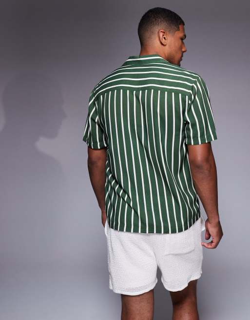 ASOS DESIGN - Grøn skjorte med reverskrave og striber i regular fit, 4 af 4