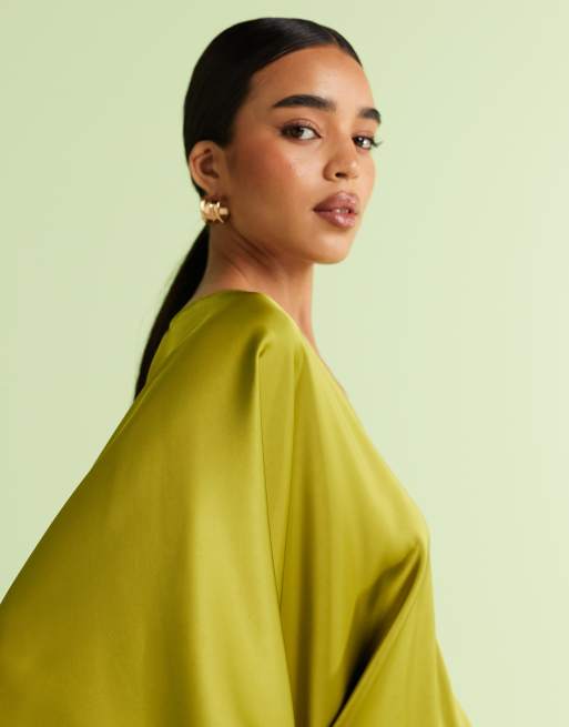ASOS DESIGN - Grøn skræddersyet top med lange ærmer og rynker - Del af sæt, 3 af 4