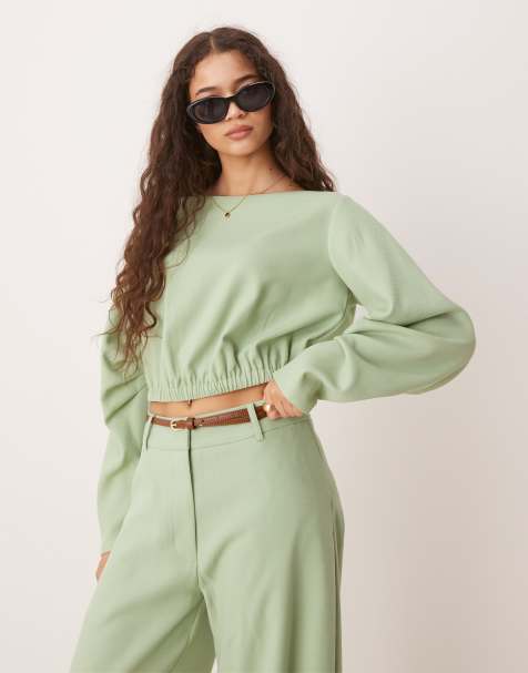 ASOS DESIGN - Grøn skræddersyet top med plisserede ærmedetaljer - Del af sæt - view 1
