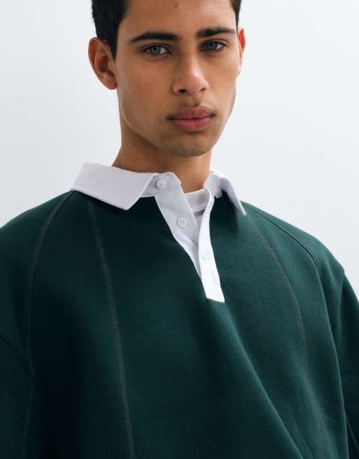ASOS DESIGN - Grøn standard rugbytrøje med overlock-detaljer, 4 af 5
