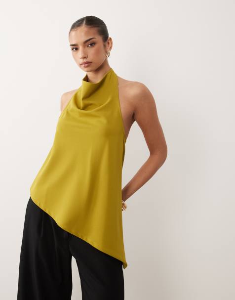ASOS DESIGN - Grøn stram longline cami-top i twill med asymmetrisk sømkant - Del af sæt - view 1
