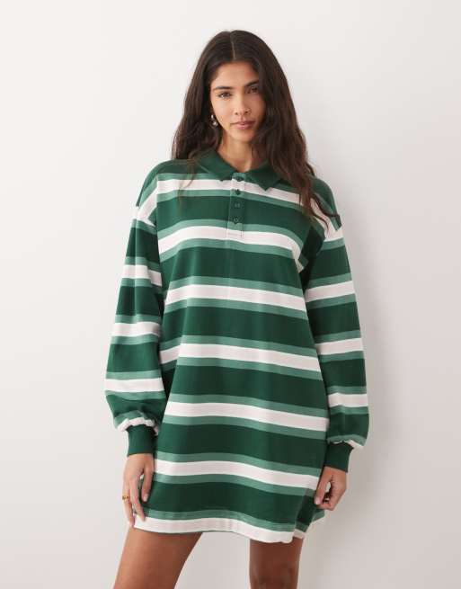 ASOS DESIGN - Grøn stribet rugby-minikjole med polokrave, 3 af 4
