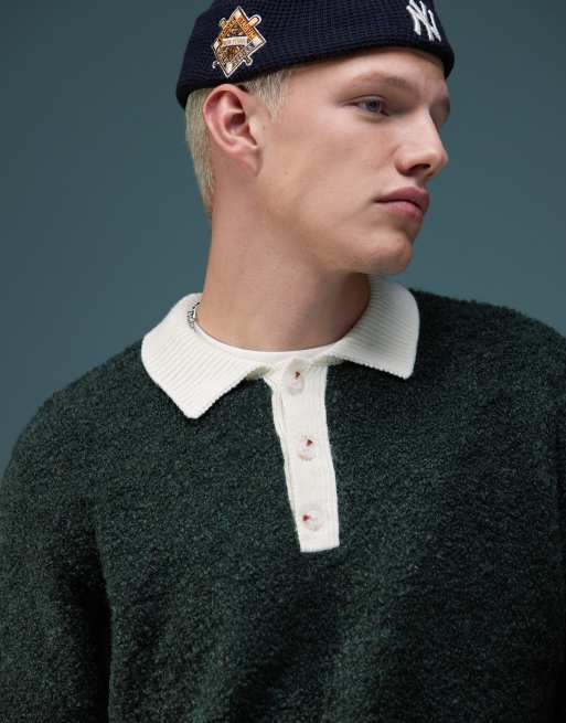 ASOS DESIGN - Grøn strikket afslappet rugby-polotrøje med tekstur, 2 af 4