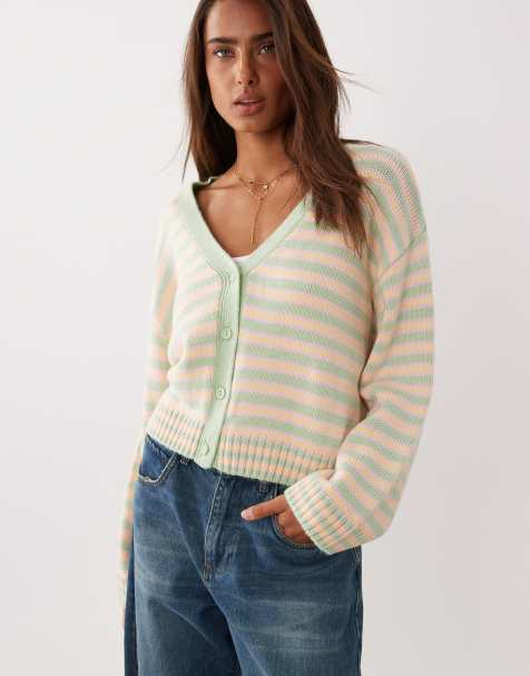 ASOS DESIGN - Grøn strikket cardigan med V-hals og striber - view 1