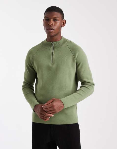ASOS DESIGN - Grøn strikket trøje med halv lynlås - view 1