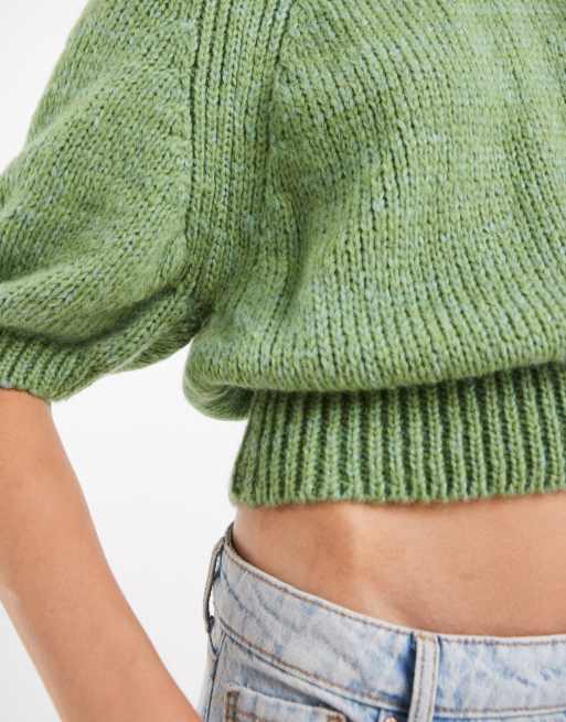ASOS DESIGN - Grøn striktrøje med raglandetaljer og 3/4-ærmer samt tætsiddende talje, 4 af 4