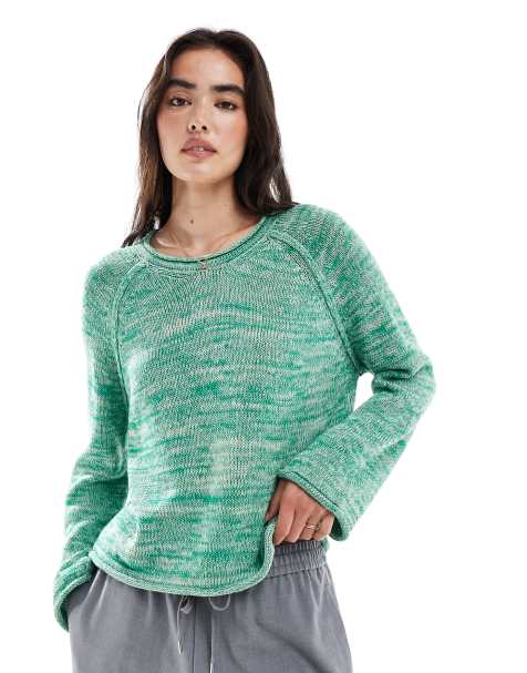 ASOS DESIGN - Grøn striktrøje med rund hals og mønster - view 1