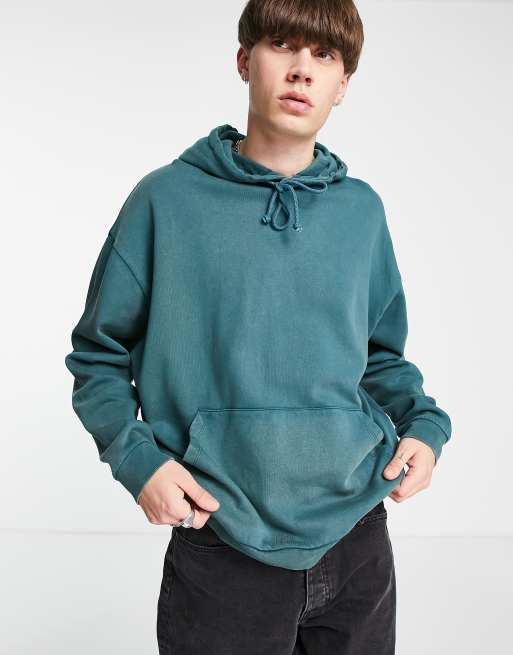 ASOS DESIGN - Grøn syrevasket oversized hættetrøje med feprint på ryggen, 2 af 4