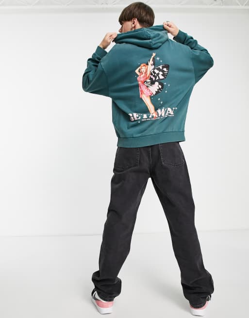 ASOS DESIGN - Grøn syrevasket oversized hættetrøje med feprint på ryggen, 4 af 4