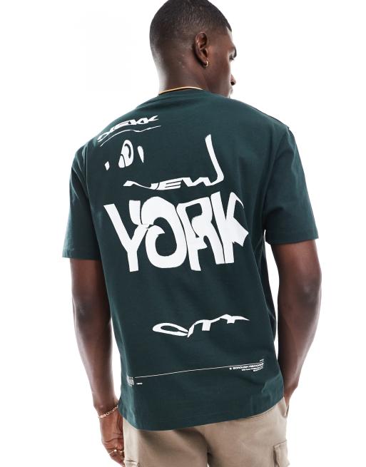 ASOS DESIGN - Grøn T-shirt i afslappet pasform med byprint på ryggen