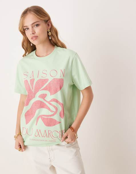 ASOS DESIGN - Grøn T-shirt med 'Saison du Marche'-grafik i regular fit - view 1