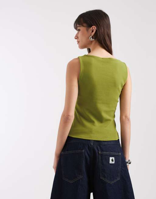 ASOS DESIGN - Grøn tanktop med bådudskæring i kompakt bomuld, 4 af 4
