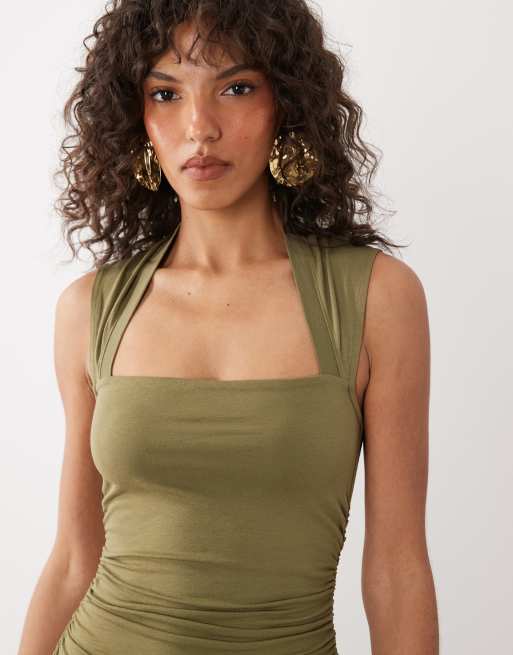 ASOS DESIGN - Grøn tea-midikjole med rynker, 3 af 4