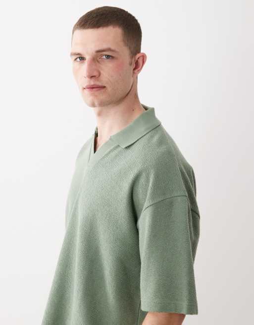 ASOS DESIGN - Grøn tekstureret oversized firkantet polo i superkraftigt stof, 4 af 5