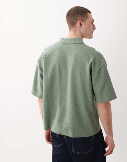 ASOS DESIGN - Grøn tekstureret oversized firkantet polo i superkraftigt stof, 5 af 5