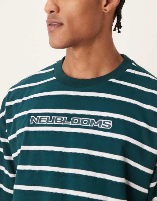 ASOS DESIGN - Grøn tekstureret oversized firkantet T-shirt med broderet logo og striber, 5 af 5