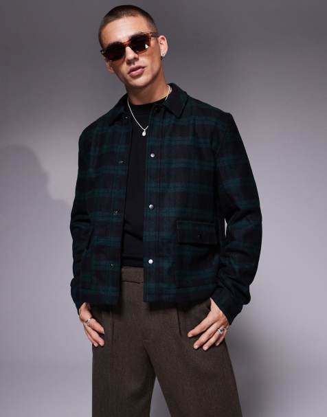 ASOS DESIGN - Grøn ternet Harrington-jakke med oversized firkantet pasform i uldlook - view 1