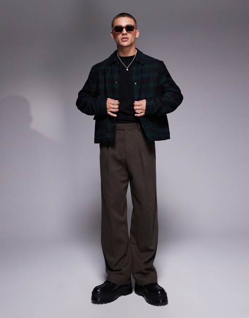 ASOS DESIGN - Grøn ternet Harrington-jakke med oversized firkantet pasform i uldlook, 2 af 4