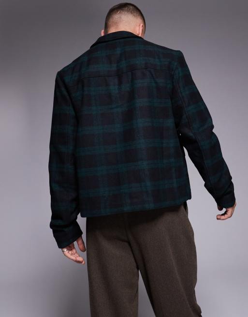 ASOS DESIGN - Grøn ternet Harrington-jakke med oversized firkantet pasform i uldlook, 3 af 4