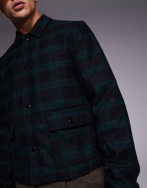 ASOS DESIGN - Grøn ternet Harrington-jakke med oversized firkantet pasform i uldlook, 4 af 4