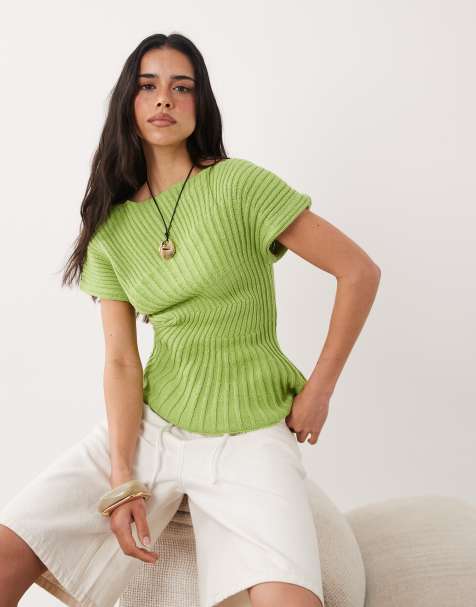 ASOS DESIGN - Grøn top i strik med indsyet talje og plisseringer - view 1