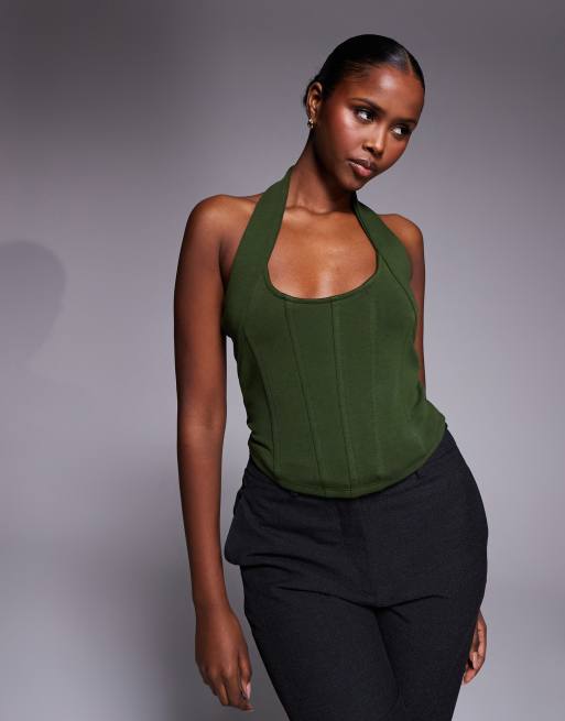 ASOS DESIGN - Grøn top med interlock-syninger, halterneck og stivere, 4 af 4