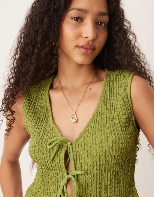 ASOS DESIGN - Grøn top med tekstur og bindedetaljer, 3 af 4