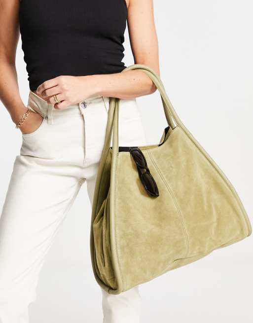 ASOS DESIGN - Grøn tote i ruskind med rørformede kanter 