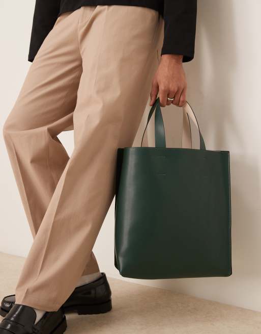 ASOS DESIGN - Grøn tote med crossbody-strop i imiteret læder, 3 af 4