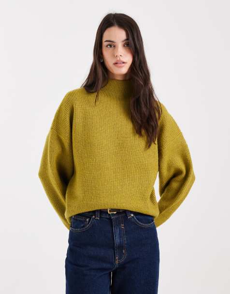 ASOS DESIGN - Grøn trøje med ståkrave og voluminøse ærmer - view 1