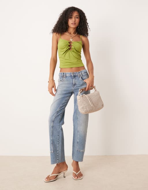 ASOS DESIGN - Grøn tætsiddende rynket camisol med udskærings- og metaldetaljer, 4 af 4