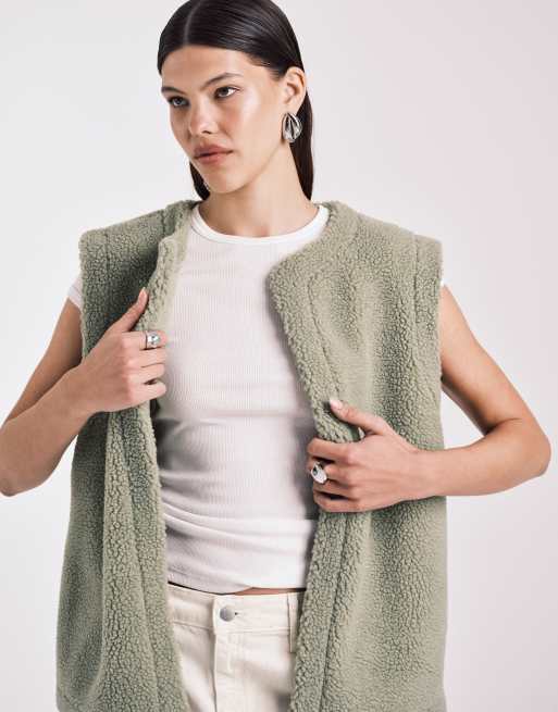 ASOS DESIGN - Grøn vest i imiteret lammeskind