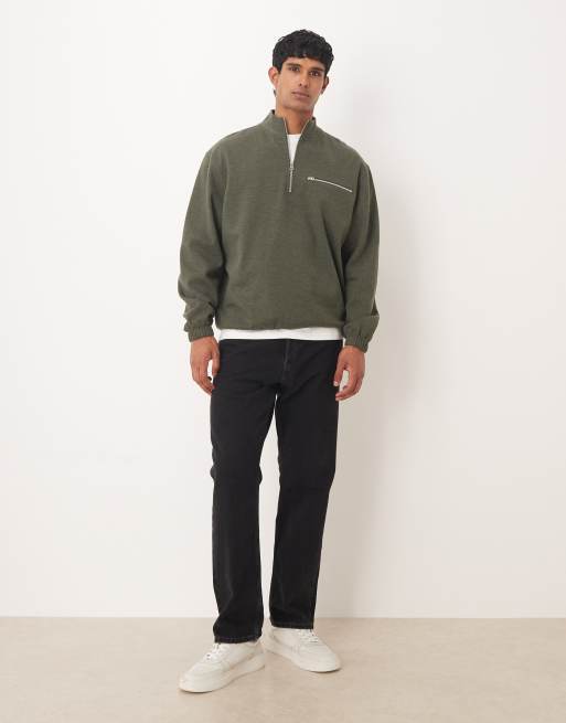 ASOS DESIGN - Grønmeleret afslappet trøje med kvart lynlås og lomme, 2 af 5
