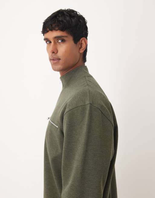 ASOS DESIGN - Grønmeleret afslappet trøje med kvart lynlås og lomme, 4 af 5