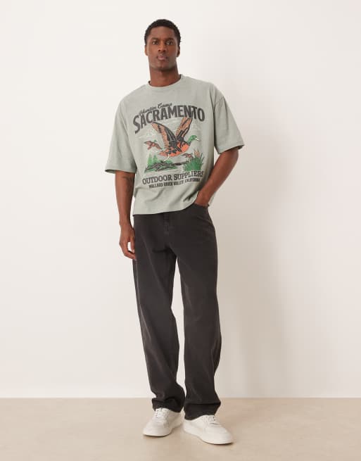 ASOS DESIGN - Grønmeleret oversized T-shirt med puffet print i firkantet pasform, 2 af 5
