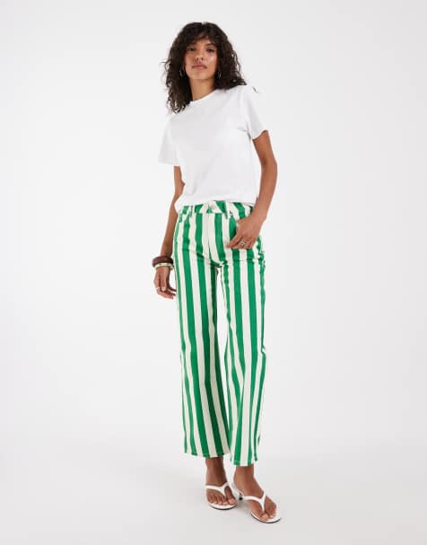 ASOS DESIGN - Grønne cropped jeans med striber og lige ben samt komfort-stretch - view 1