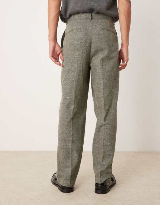 ASOS DESIGN - Grønne højtaljede bukser med vidde og plisseringer foran i tweed, 2 af 5