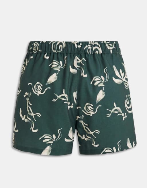 ASOS DESIGN - Grønne korte badeshorts i hørlook med print - Del af sæt, 7 af 9