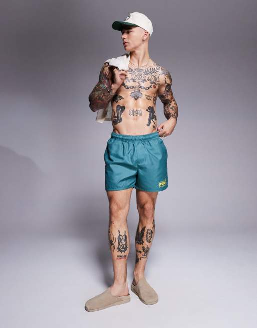 ASOS DESIGN - Grønne korte badeshorts med gennemgående print, 2 af 4