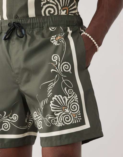 ASOS DESIGN - Grønne korte badeshorts med kantprint - Del af sæt, 5 af 7