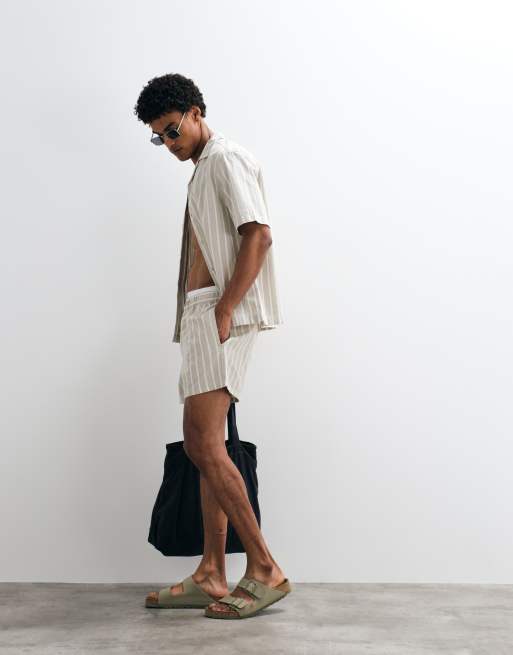 ASOS DESIGN - Grønne korte shorts i hørlook med striber - Del af sæt, 4 af 7