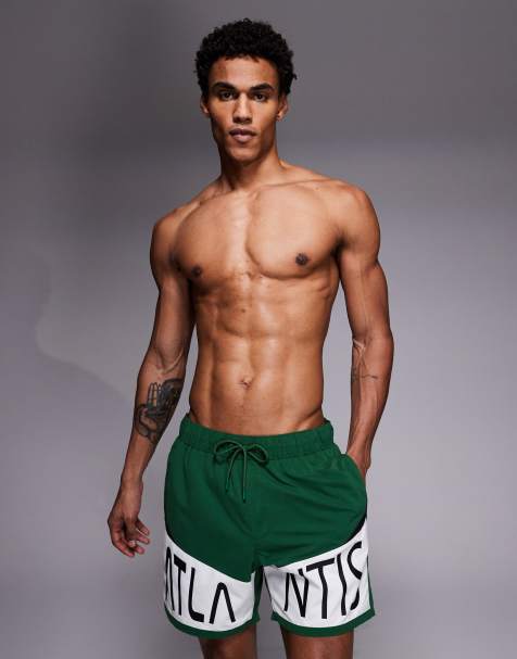 ASOS DESIGN - Grønne mellemlange badeshorts med placerede print - view 1