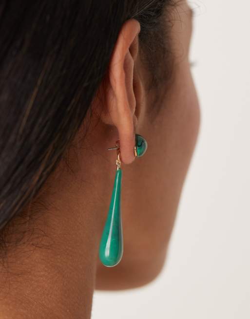ASOS DESIGN - Grønne ørestikkere med lange dråbeformede vedhæng i resin, 3 af 3