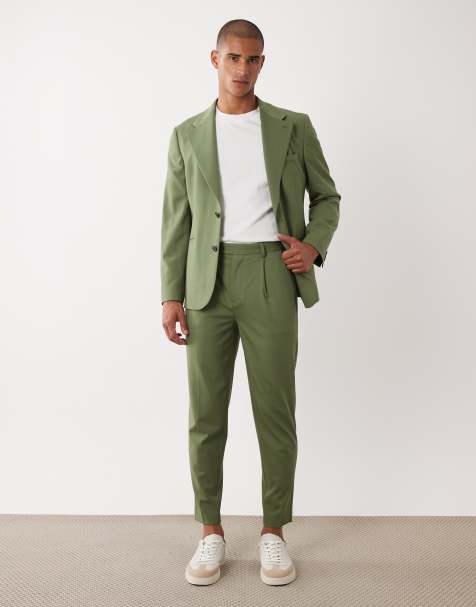 ASOS DESIGN - Grønne tapered habitbukser i 100% sommeruld - view 1