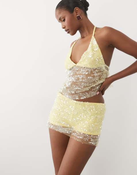 ASOS DESIGN - Grønne tætsiddende shorts med pailletter - Del af sæt - view 1